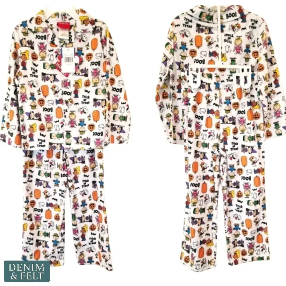 NEW Peanuts Snoopy Halloween Button Up Pajama Set Kids 4T Trick Or Treat Print‎